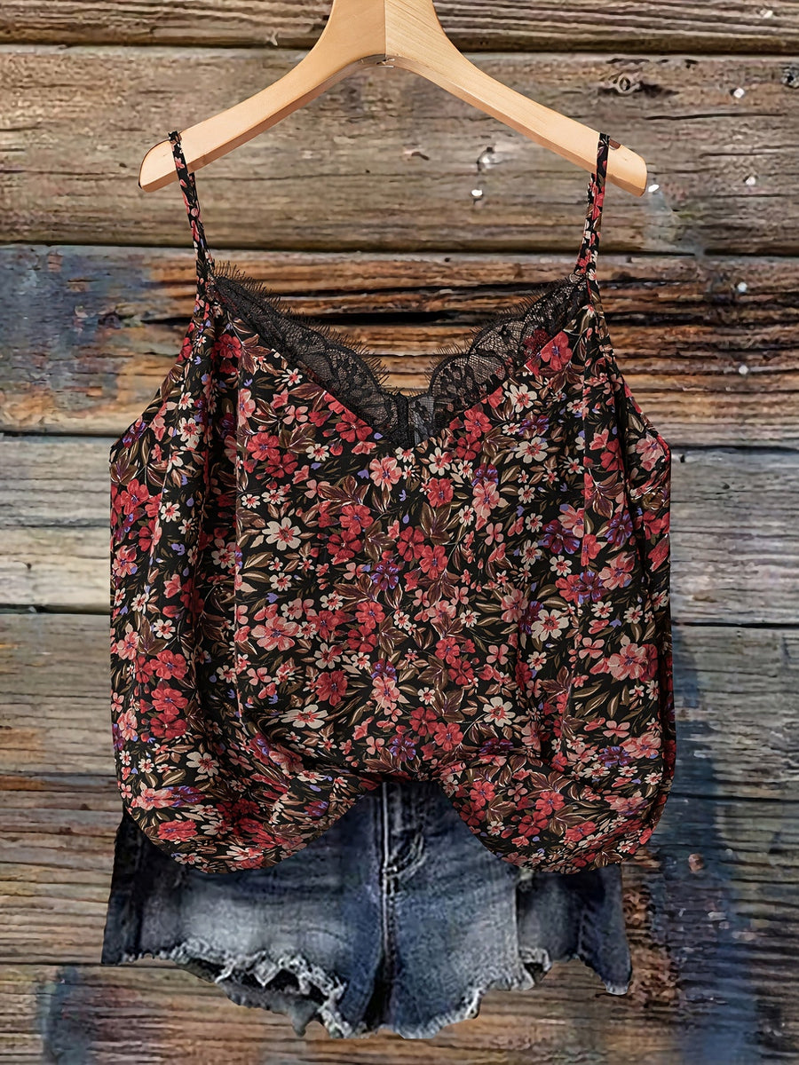 Damlinne med blommigt mönster och spetsdetalj – Somrig topp för casual stil