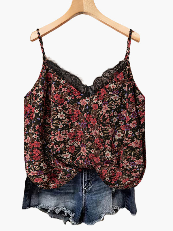 Damlinne med blommigt mönster och spetsdetalj – Somrig topp för casual stil