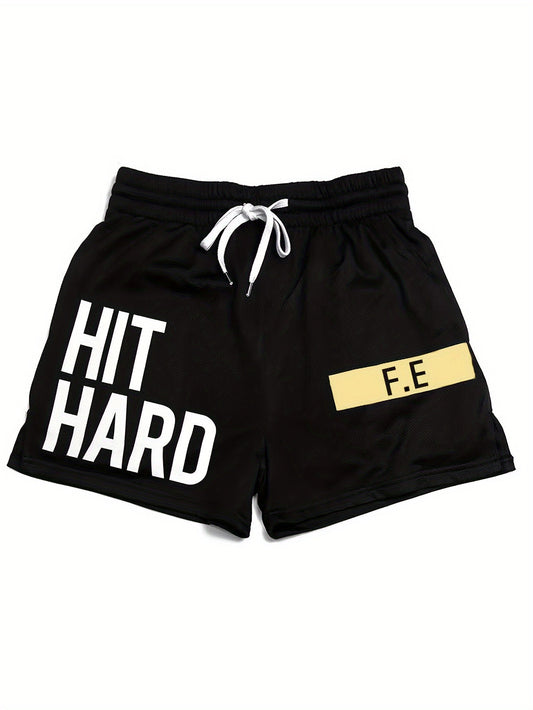 Herrar Sportiga Basketshorts med Texttryck "HIT HARD" – Trendiga Shorts för Träning och Aktiv Livsstil