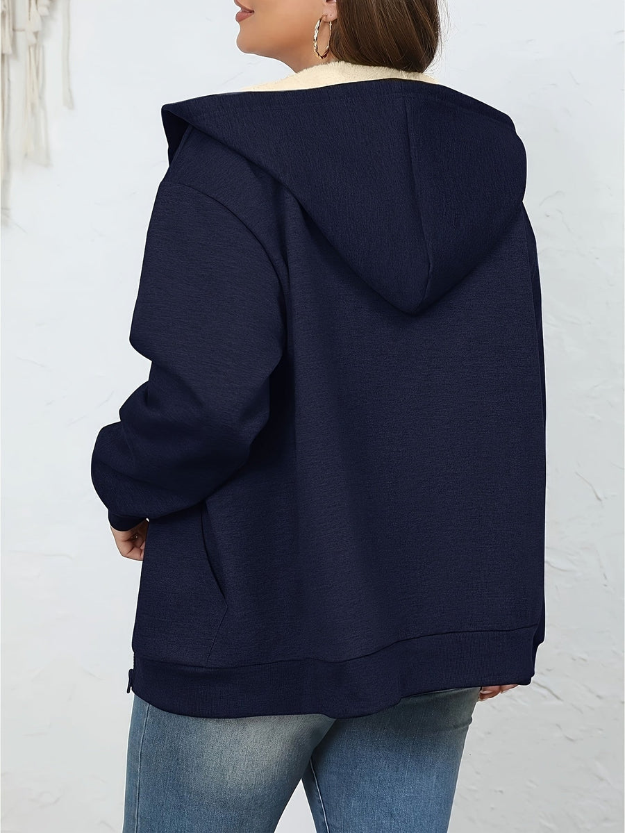 Damhoodie med dragkedja och pälsimitationfodrad luva, två fickor fram