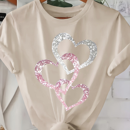 Dam T-shirt med glitterhjärtan – Trendig vardagsstil för sommar