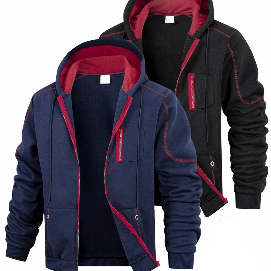 Hoodie med dragkedja och foder, 2-pack – Flerfärgad med kontrastsömmar