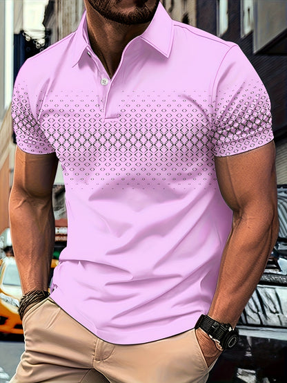 Herr Pikétröja med Modern Geometrisk Design – Casual Stil för Sommar