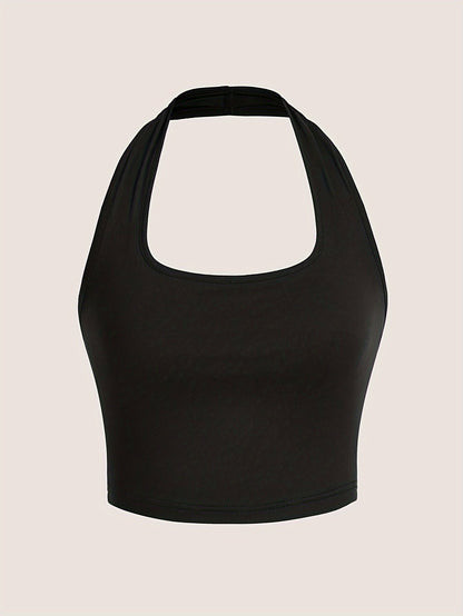 Dam Halterneck Crop Top med Öppen Rygg - Trendig Sommartopp för Vardag och Fest