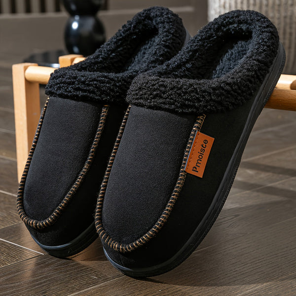 Unisex tofflor med mjukt foder, svart, ljusbrun, grå, i mockaimitation