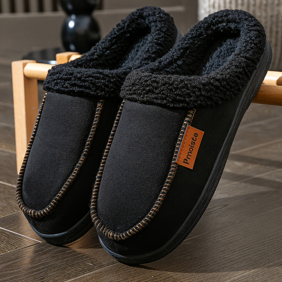 Unisex tofflor med mjukt foder, svart, ljusbrun, grå, i mockaimitation