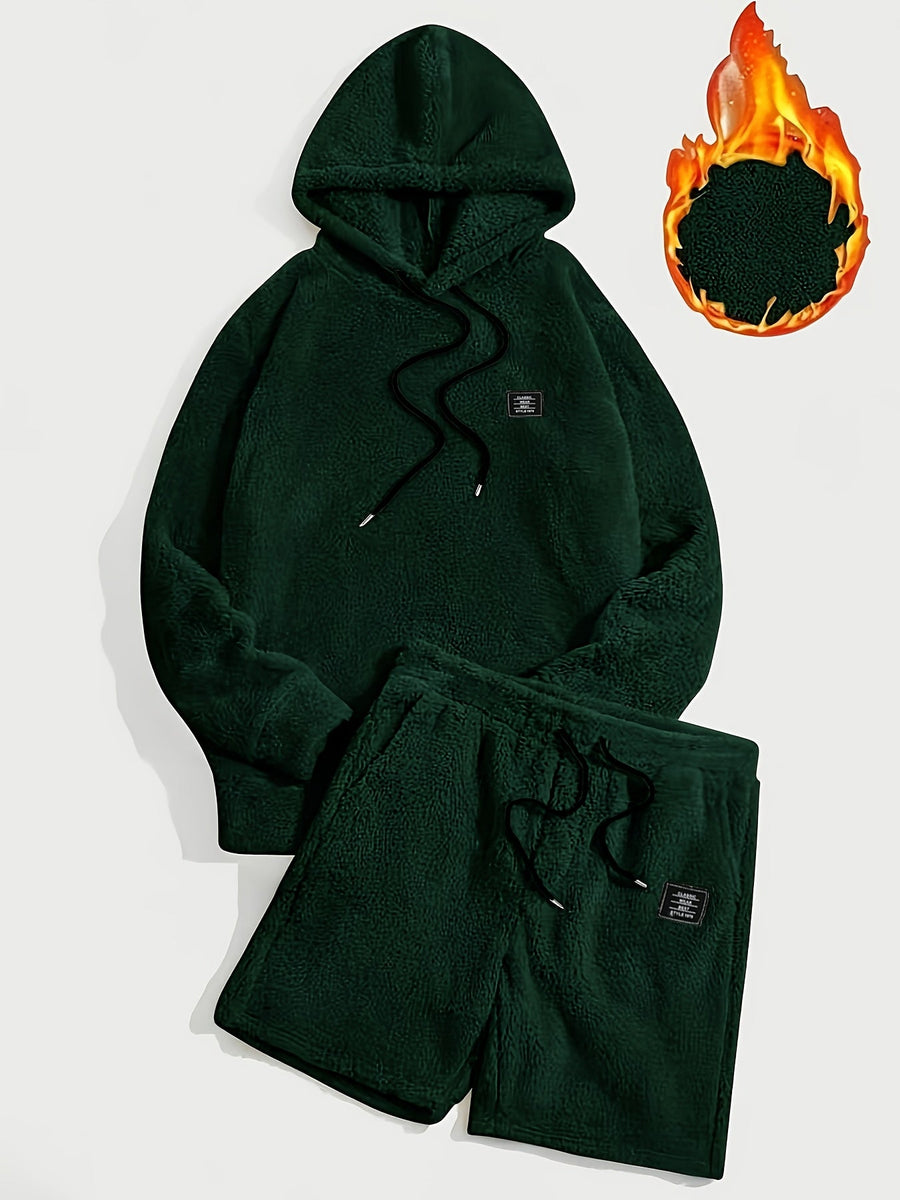 Grått teddyfleeceset med huvtröja och shorts