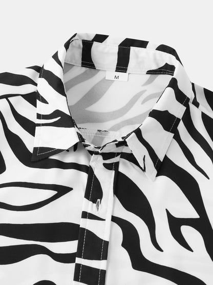 Herr Skjorta med Zebra Mönster – Kortärmad Resortskjorta för Sommar och Fritid