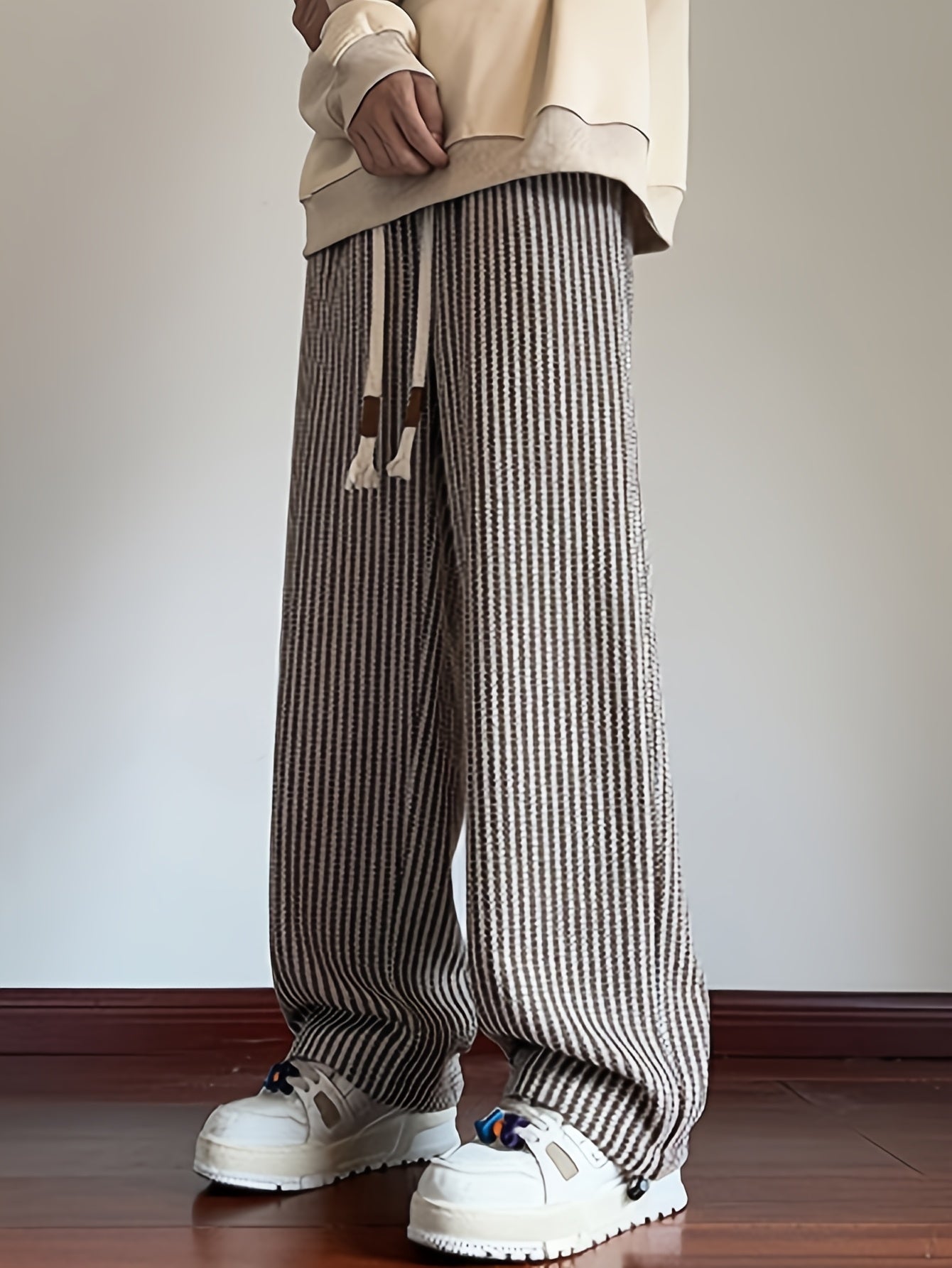 Herr Byxor Rak Benvidd Mönstrade Stickade Streetwear Casual