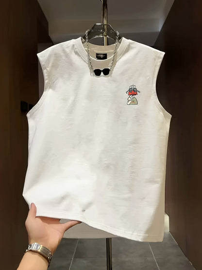 Herrarnas ärmlösa streetwear t-shirt med tecknad anka och urban stil