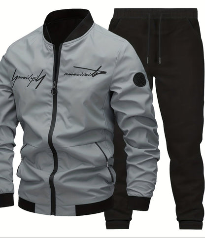 Herr Casual Set – Trendig Baseballjacka och Byxa för Vardagsbruk