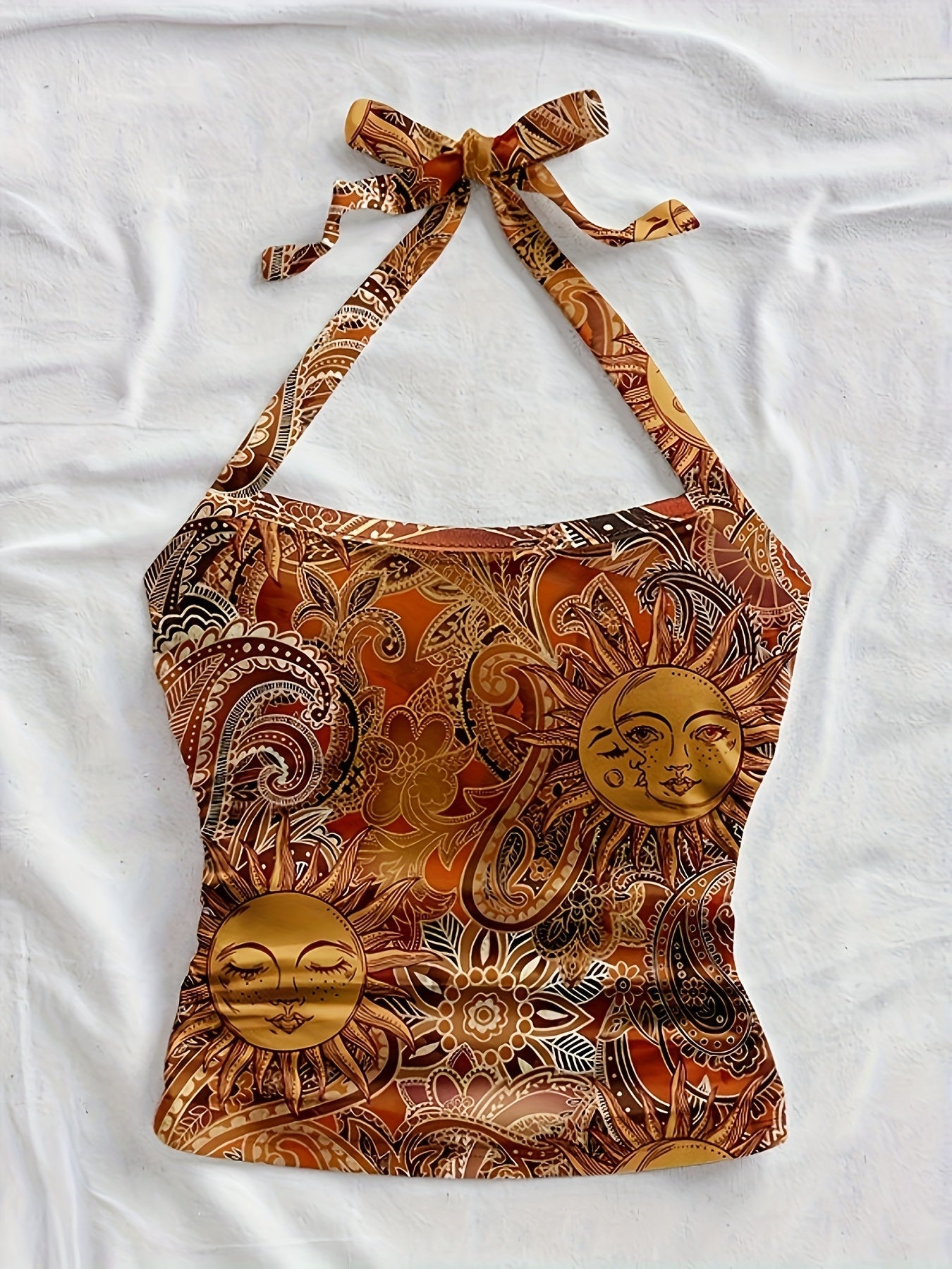 Dam Halterneck Top Vintage Bohemisk Sommarfest All Over Print