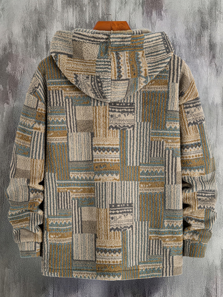 Hoodie med lapptäcksmönster och dragkedja i mjukt material