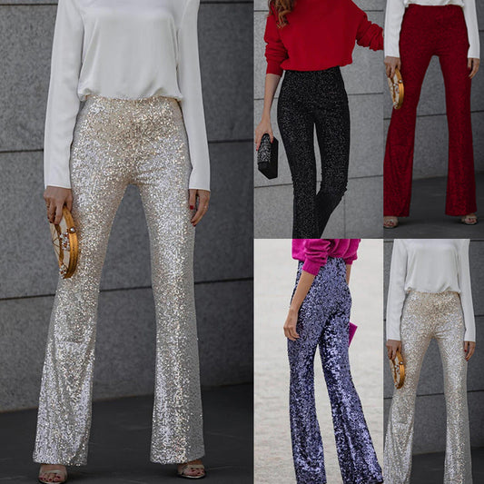 Victoria – Slim Elastic Bell-bottom Pants med paljetter