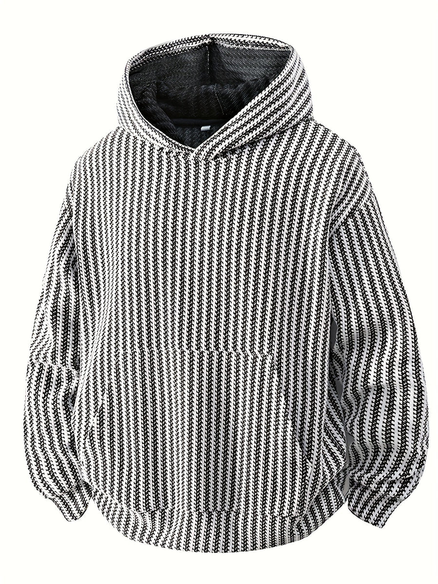 Hoodie med huva och känguruficka, ribbad textur