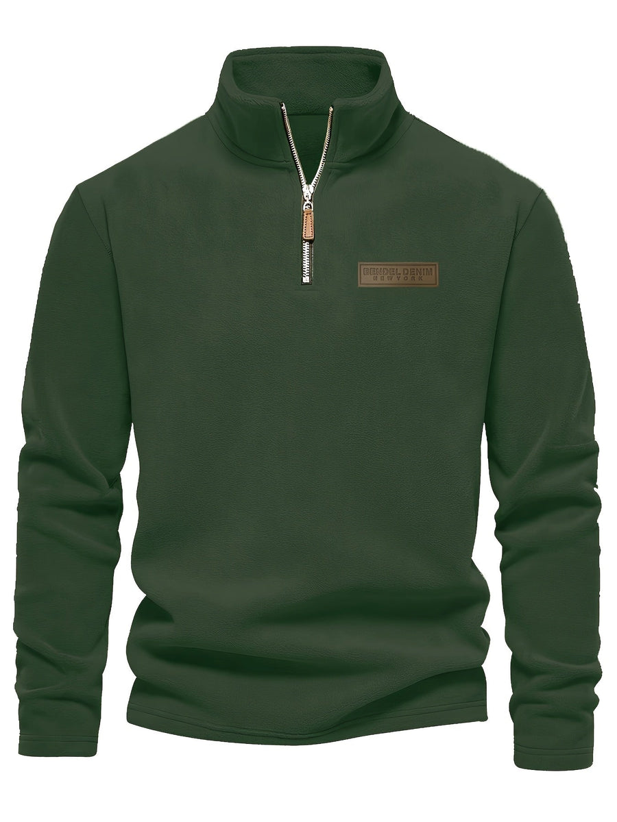Men's Quarter-Zip Fleece Pullover with Logo Patch