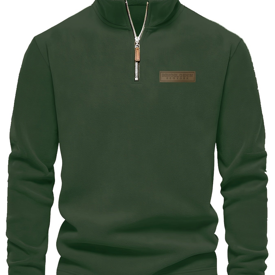 Men's Quarter-Zip Fleece Pullover with Logo Patch