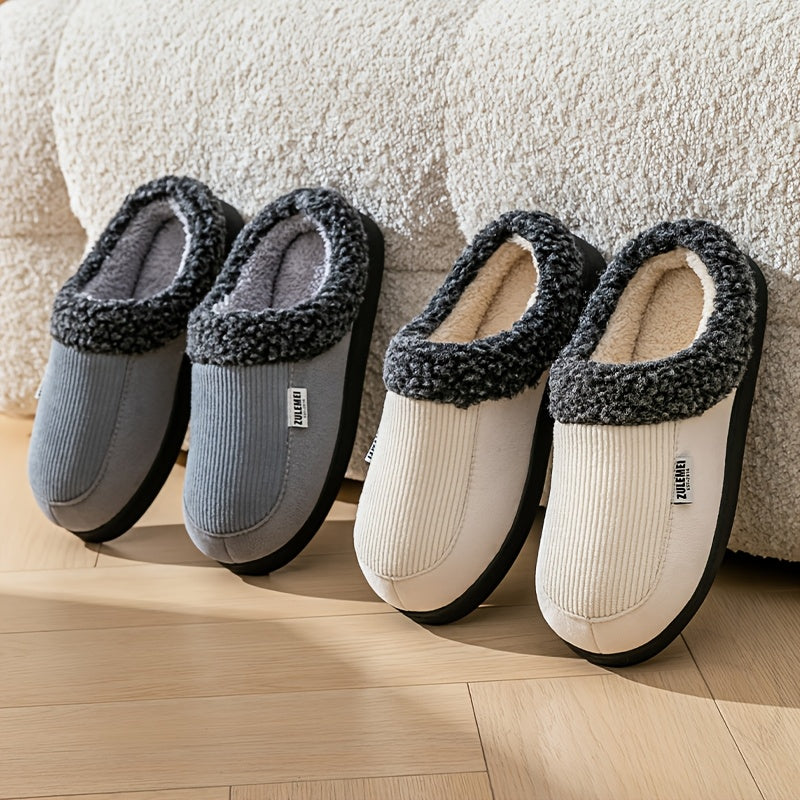 Mjuka tofflor med fuskpälsfoder och ribbad ovandel i textil