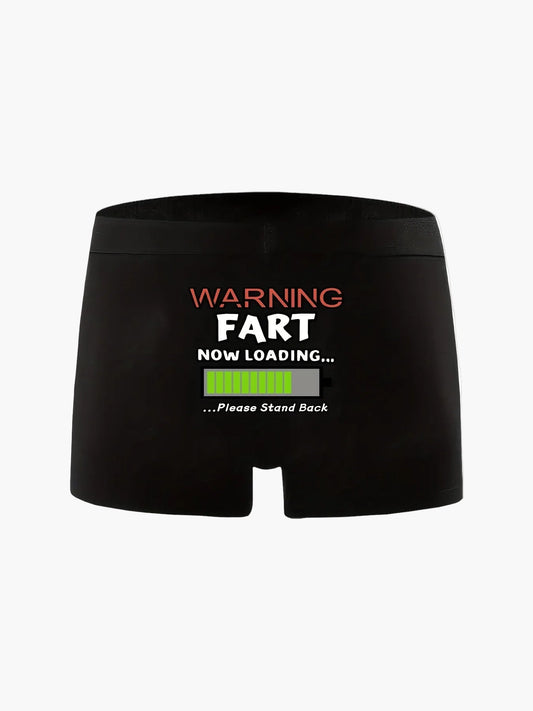 Herrboxershorts med skämtmotiv – "Warning: Fart Now Loading" – Roliga kalsonger för vardag och present