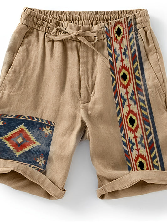 Herrshorts med etnisk och geometrisk design – Trendiga avslappnade shorts för sommar och semester