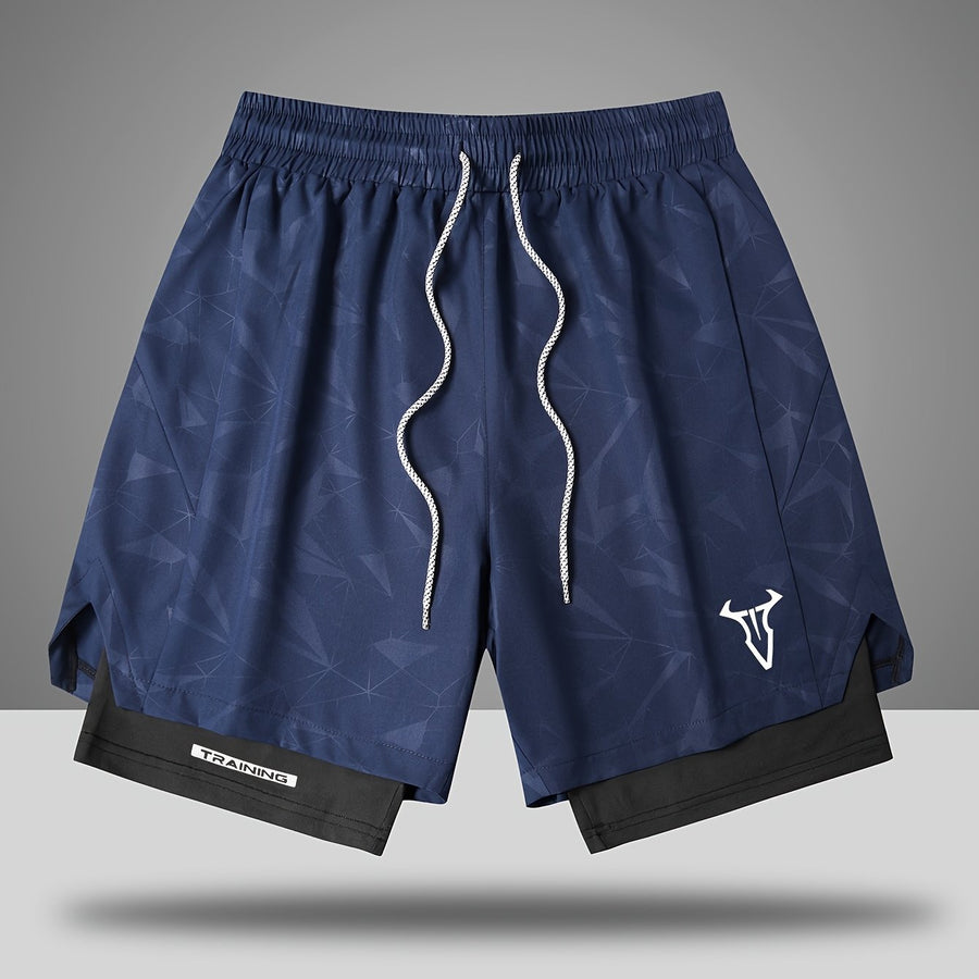 Herr Träningsshorts Sport Regular Fit med Fickor och Geometriskt Mönster