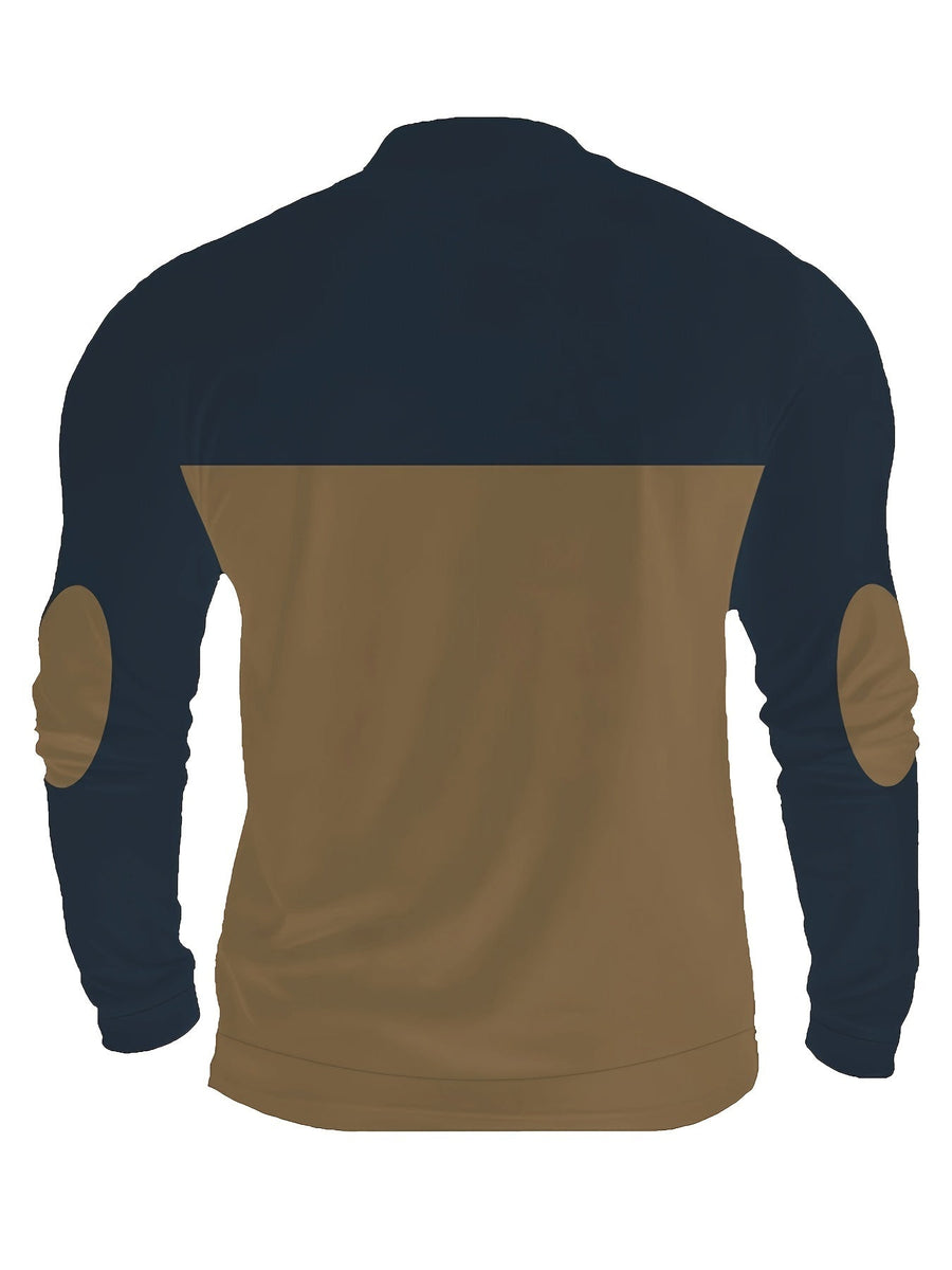 Tröja med kvartsdragkedja och kompassmönster, lappar på armbågarna