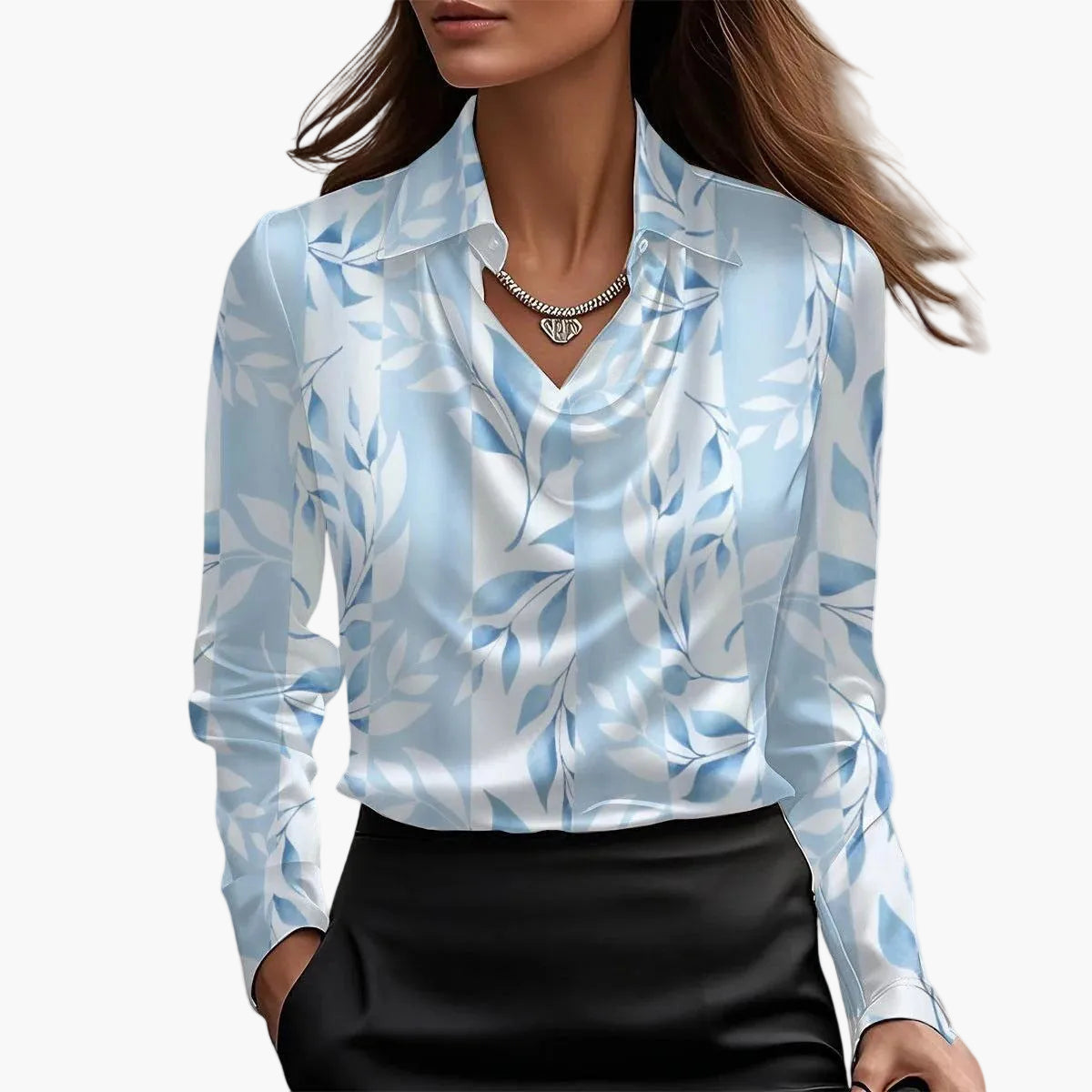 Dam Blus Elegant Drape Hals Ringning Kontorsstil Fest