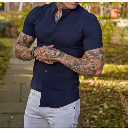 Martin – Slim Solid Color Cardigan Kortärmad Skjorta
