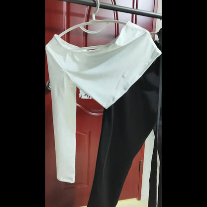Dam Elegant Off-Shoulder Topp och Slacks Set – Perfekt för Vardagsbruk och Fest