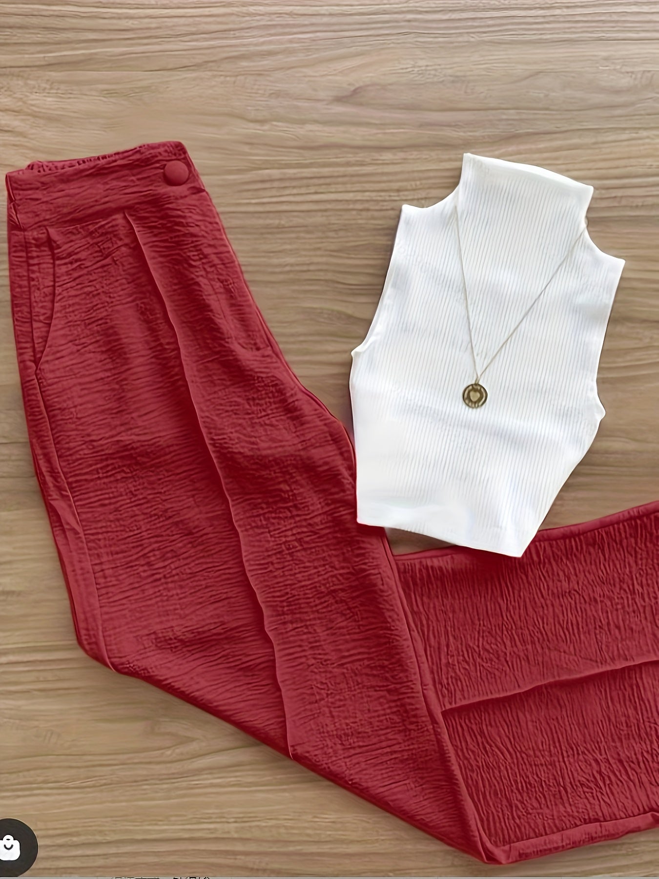 Damset – Elegant ärmlös topp och vida byxor, perfekt för vår och sommar