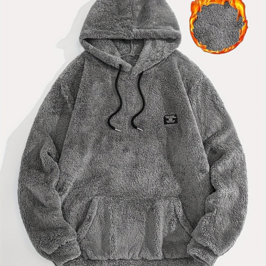 Unisex teddy fleece hoodie med huva och känguruficka, mysig tröja för dam och herr