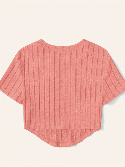 Dam Topp Kortärmad Ribbad Crop Top Casual Sommar