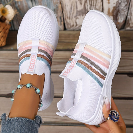 Dam Sneakers Slip-on Sportiga Vardagsskor Låg Modell – Trendig Randig Design