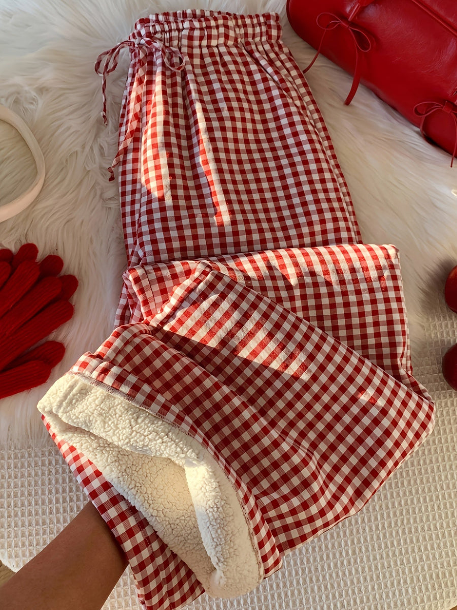 Rutiga pyjamasbyxor med mjukt foder – Röda och vita