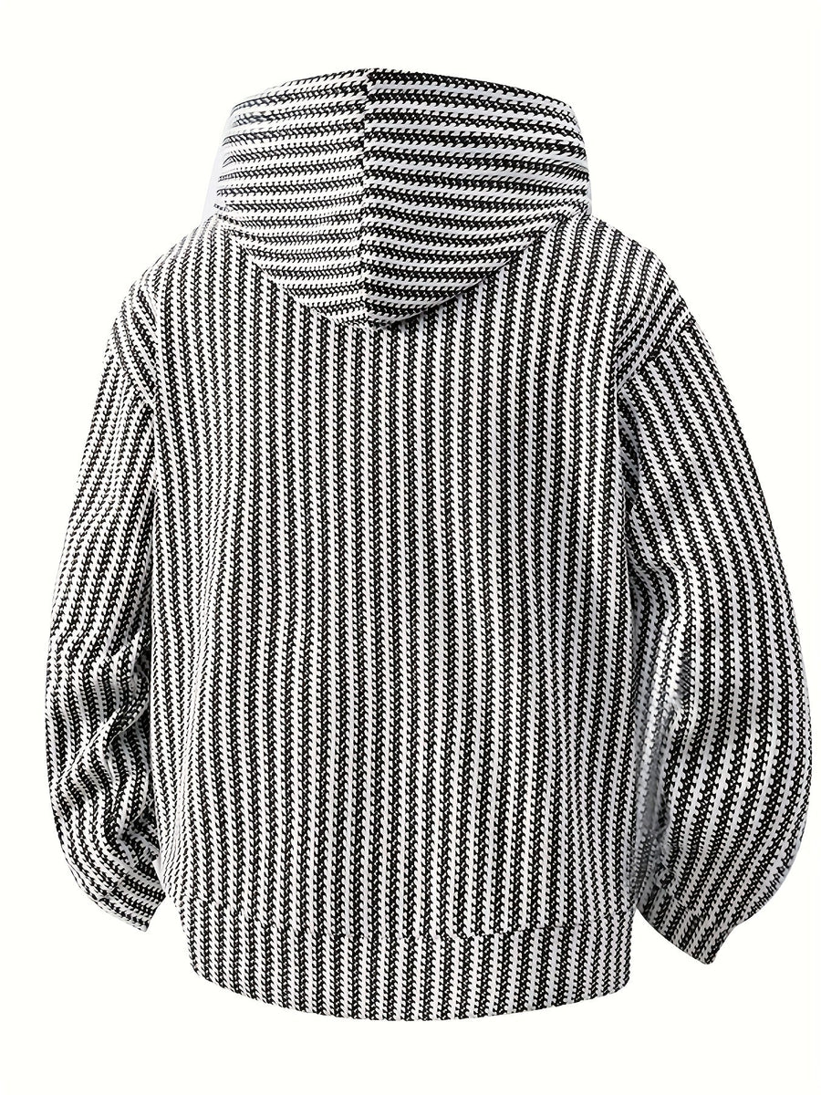 Hoodie med huva och känguruficka, ribbad textur