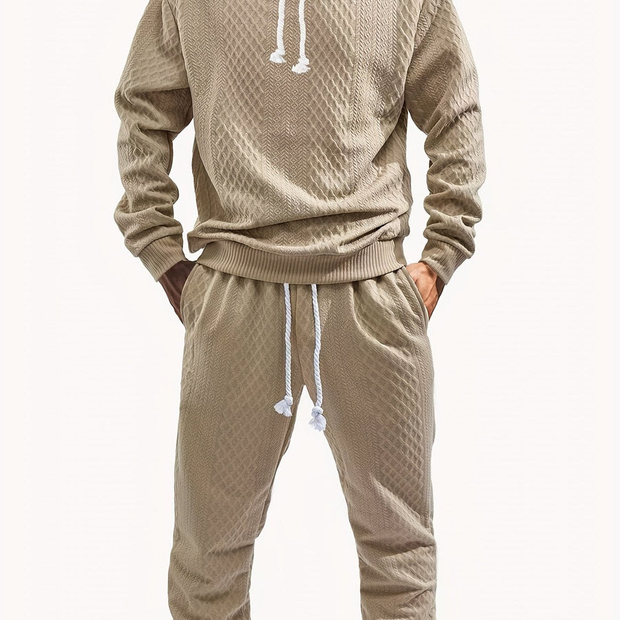 Rutigt Herr Set med Hoodie och Mjukisbyxor i Strukturerat Material