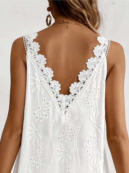 Dam Klänning Sommarklänning Broderad Boho Stil V-ringad Blommig Spetsdekor