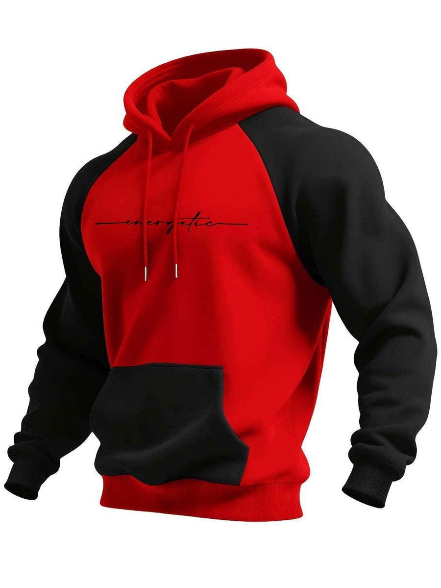 Hoodie med raglanärm och känguruficka, tvåfärgad