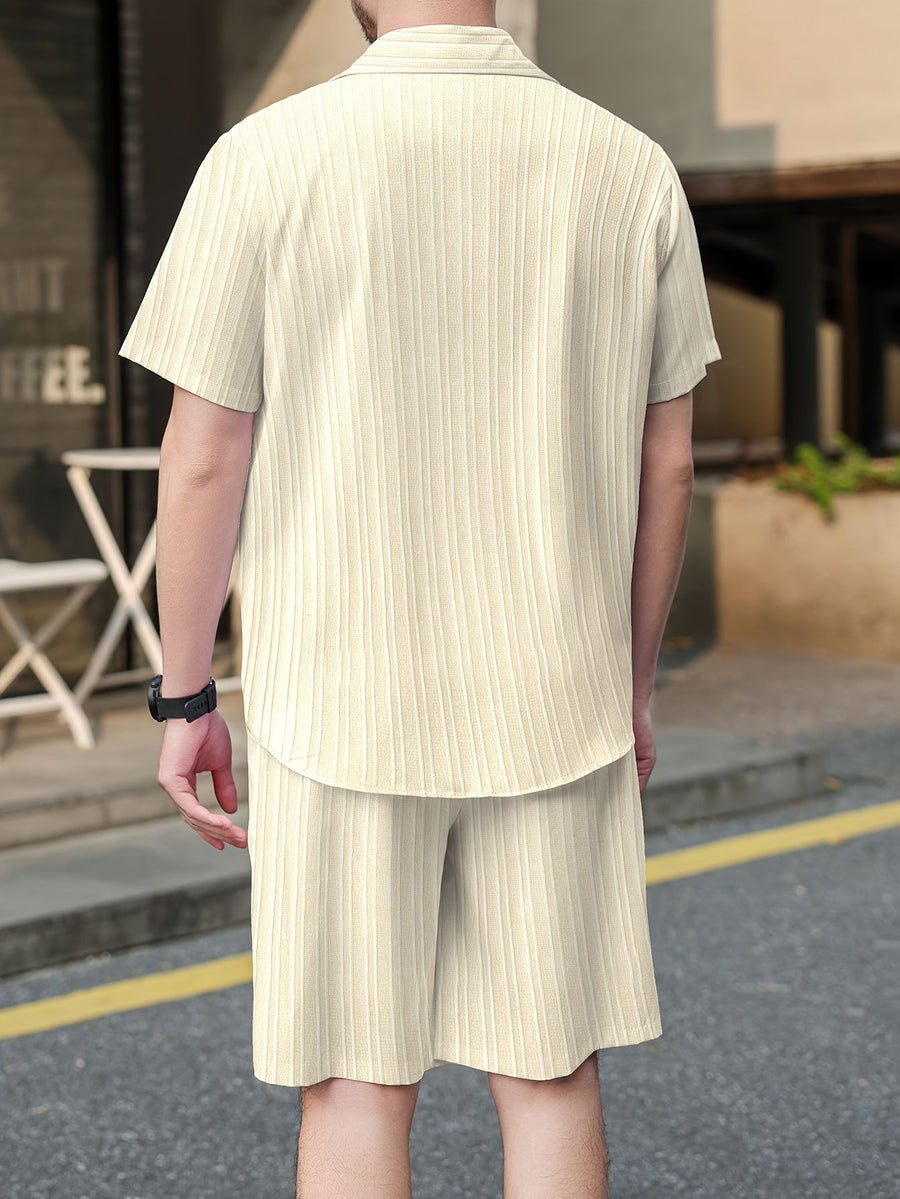 Herr Sommarset Kortärmad Skjorta och Shorts Avslappnad Stil Perfekt För Vardagsbruk