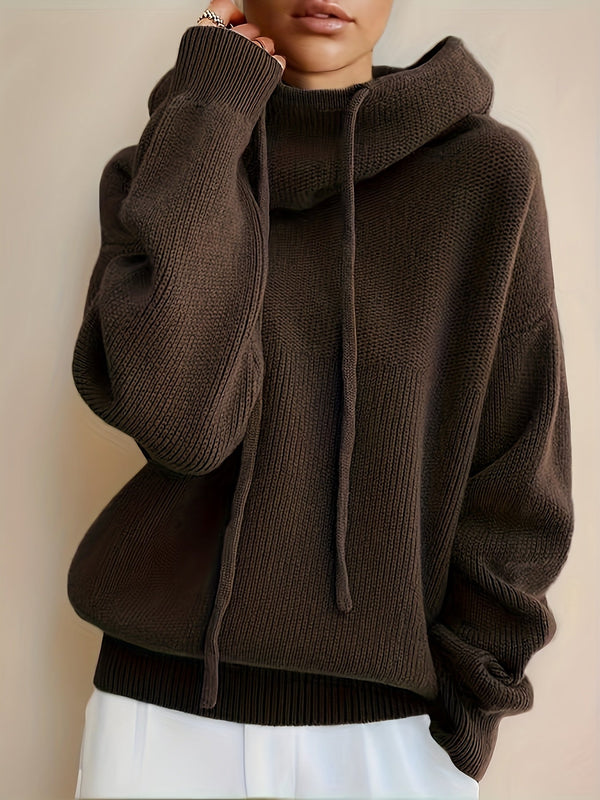 Stickad hoodie med dragsko för dam