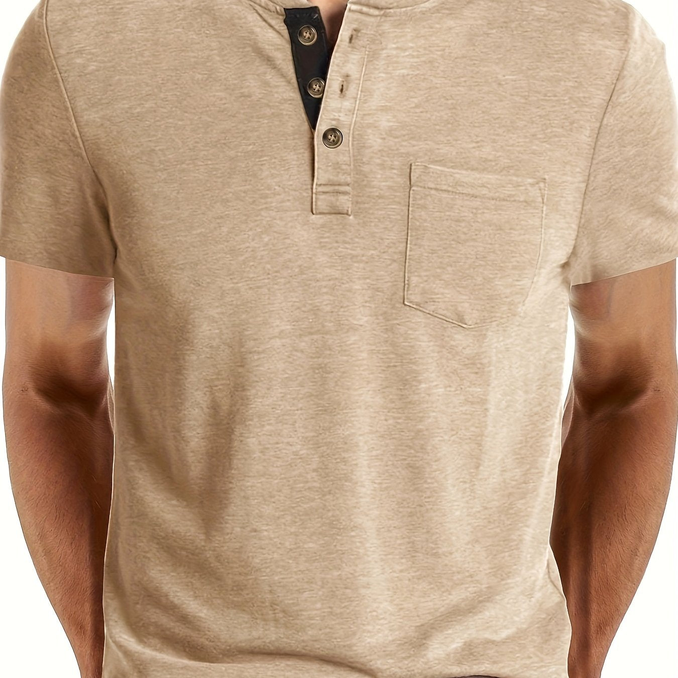 Herr T-shirt med knappslå och bröstficka – Casual stil för vardag och fritid
