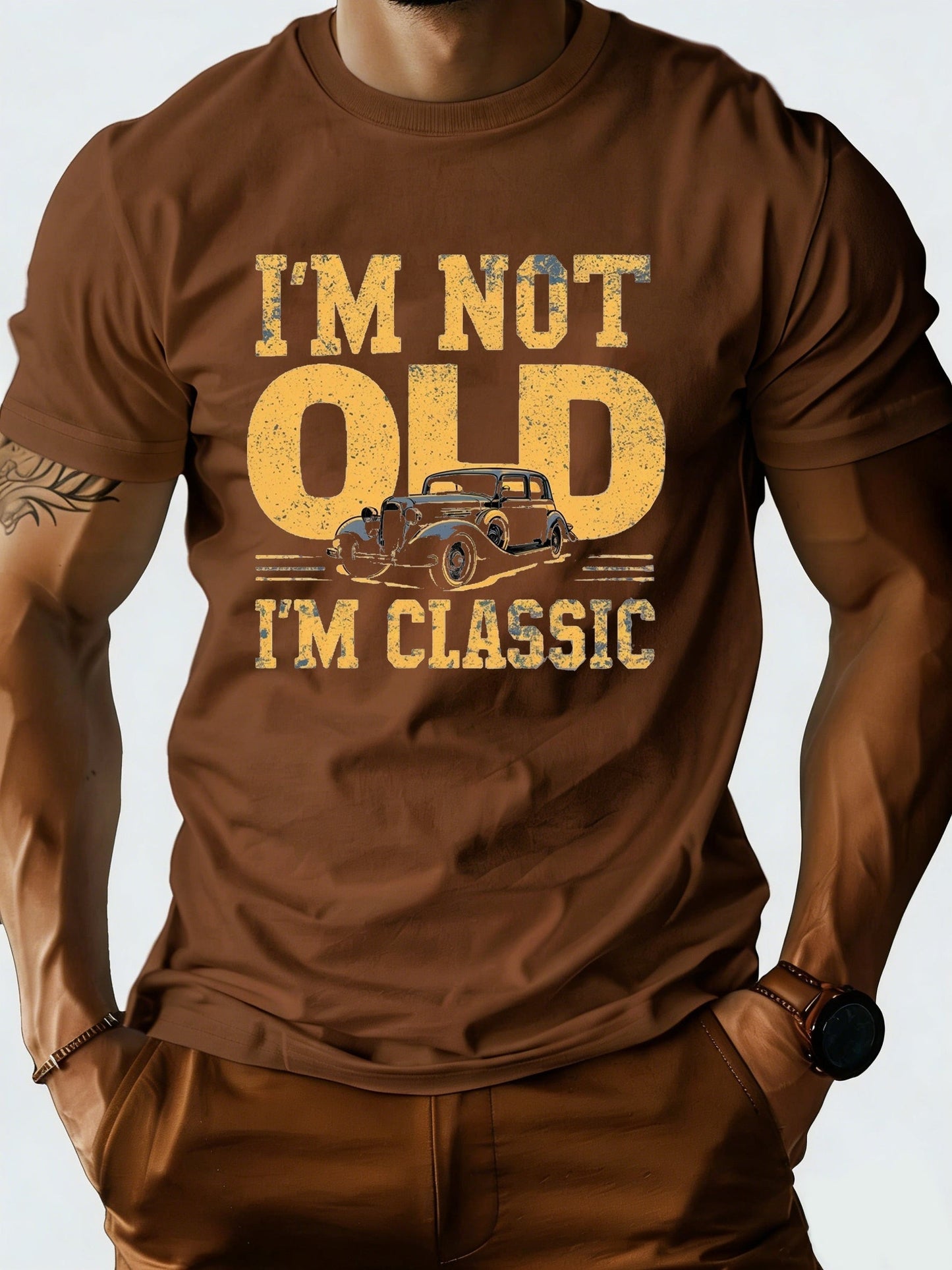 Herr T-shirt med Vintagebil – Rolig Present till Klassikerälskare, Casual Stil