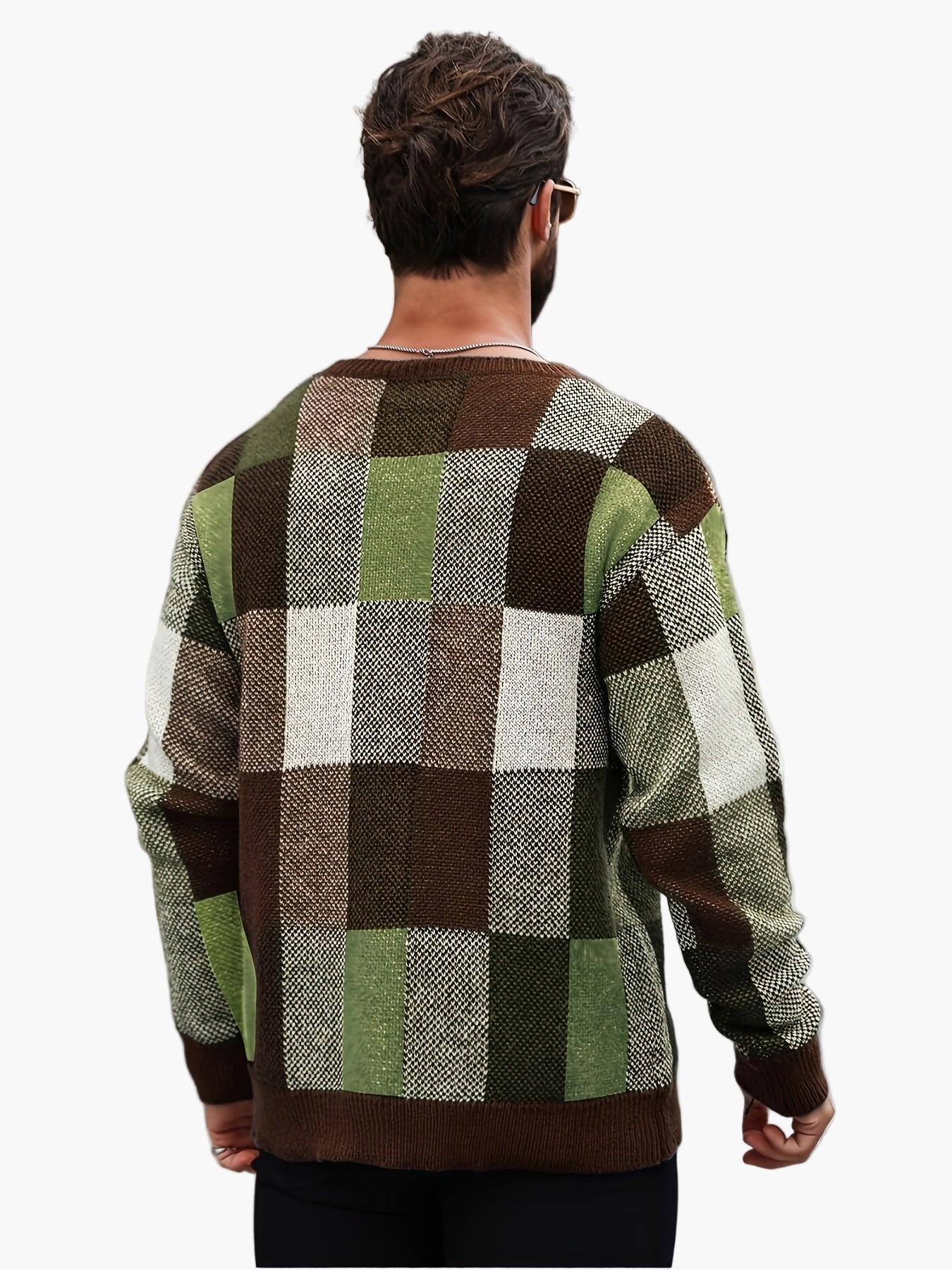 Herrtröja med rutigt mönster, ledig stil för höst och vinter