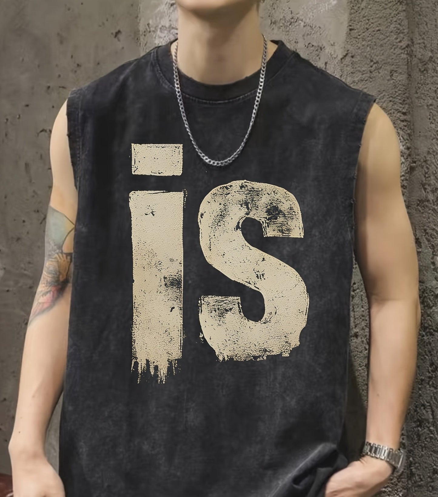Herrarnas ärmlösa streetwear-tanktop med vintage-tryck och urban stil