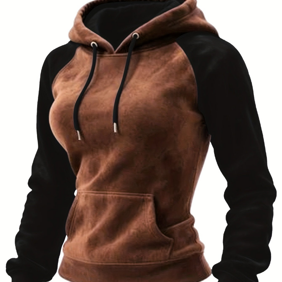 Brun och Svart Raglanhoodie med Dragsko och Fickor