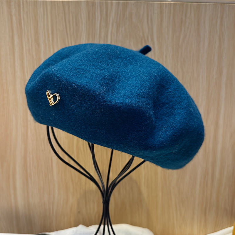 Women's Heart Charm Beret Hat