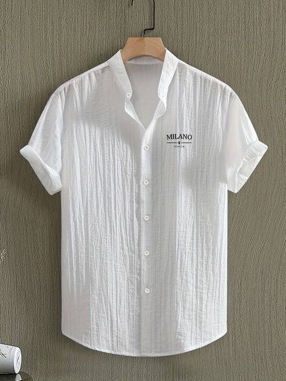 Herr Skjorta Milano Casual Med Ståkrage – Kortärmad, Elegant Sommarstil