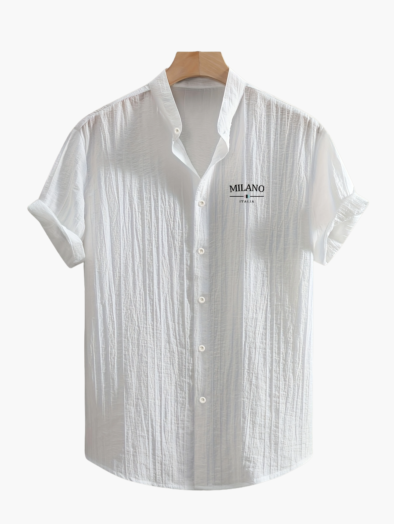 Herr Skjorta Milano Casual Med Ståkrage – Kortärmad, Elegant Sommarstil