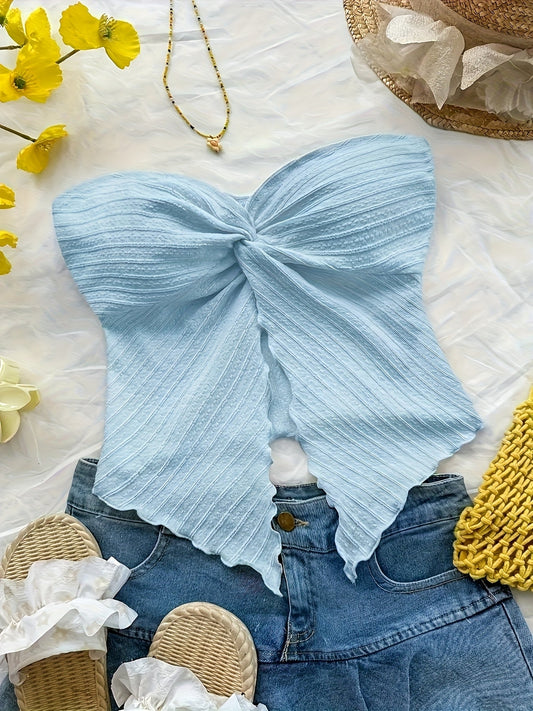 Dam Halterneck Top Handkerchief Skuren – Trendig Sommartopp för Fest och Semester
