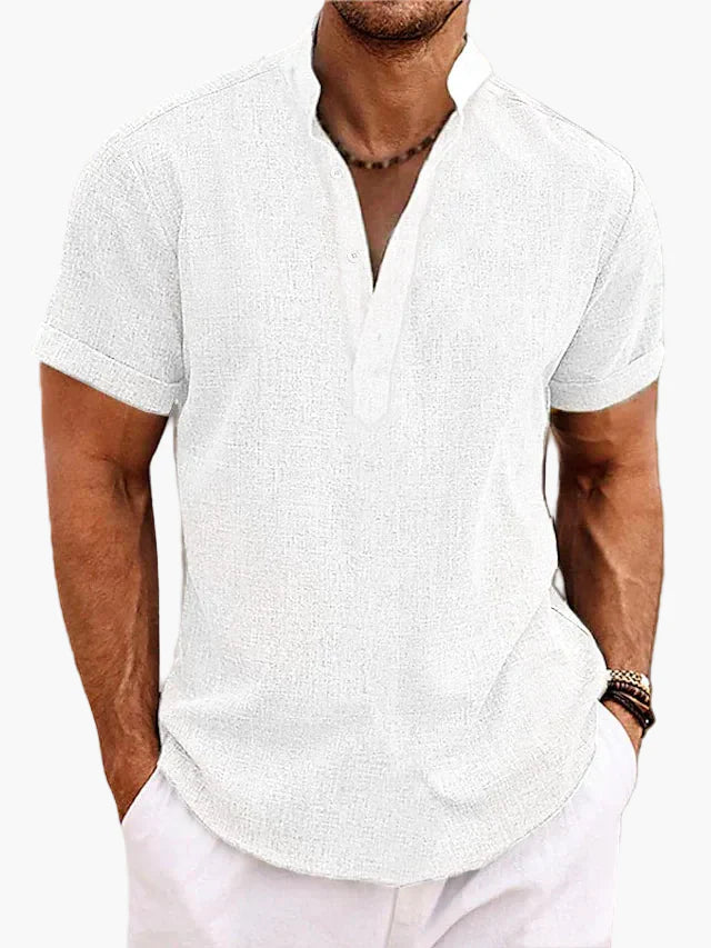 Herrskjorta Kortärmad Henley Stil Avslappnad Sommar Vardagsmode